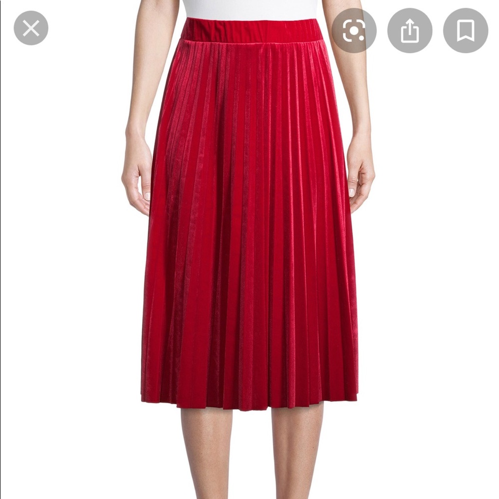 Time and Tru red velvet pleated midi skirt